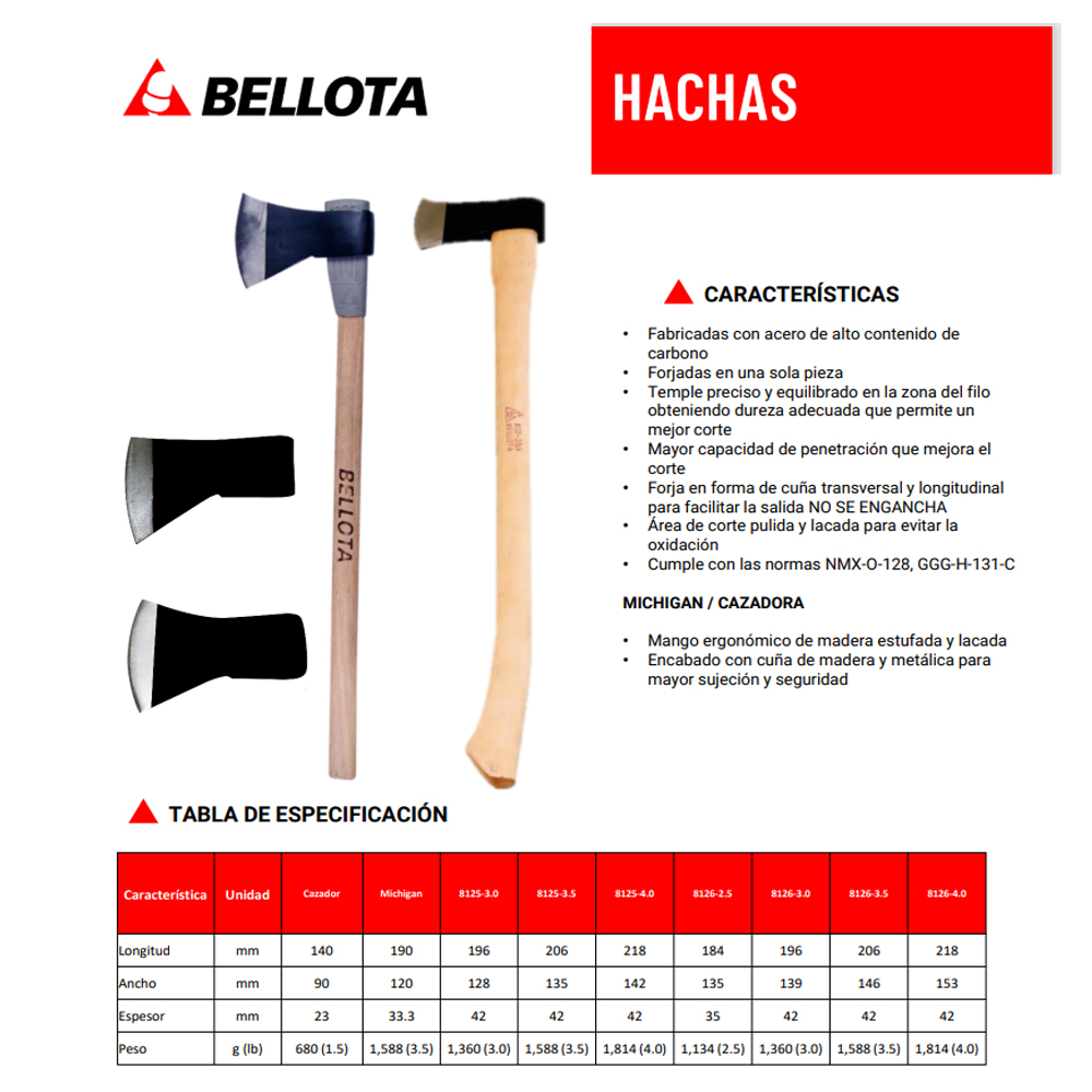 HACHA BELLOTA 1.5 LBS C/MANGO 8133-1.5CM – El Ángel Herramientas